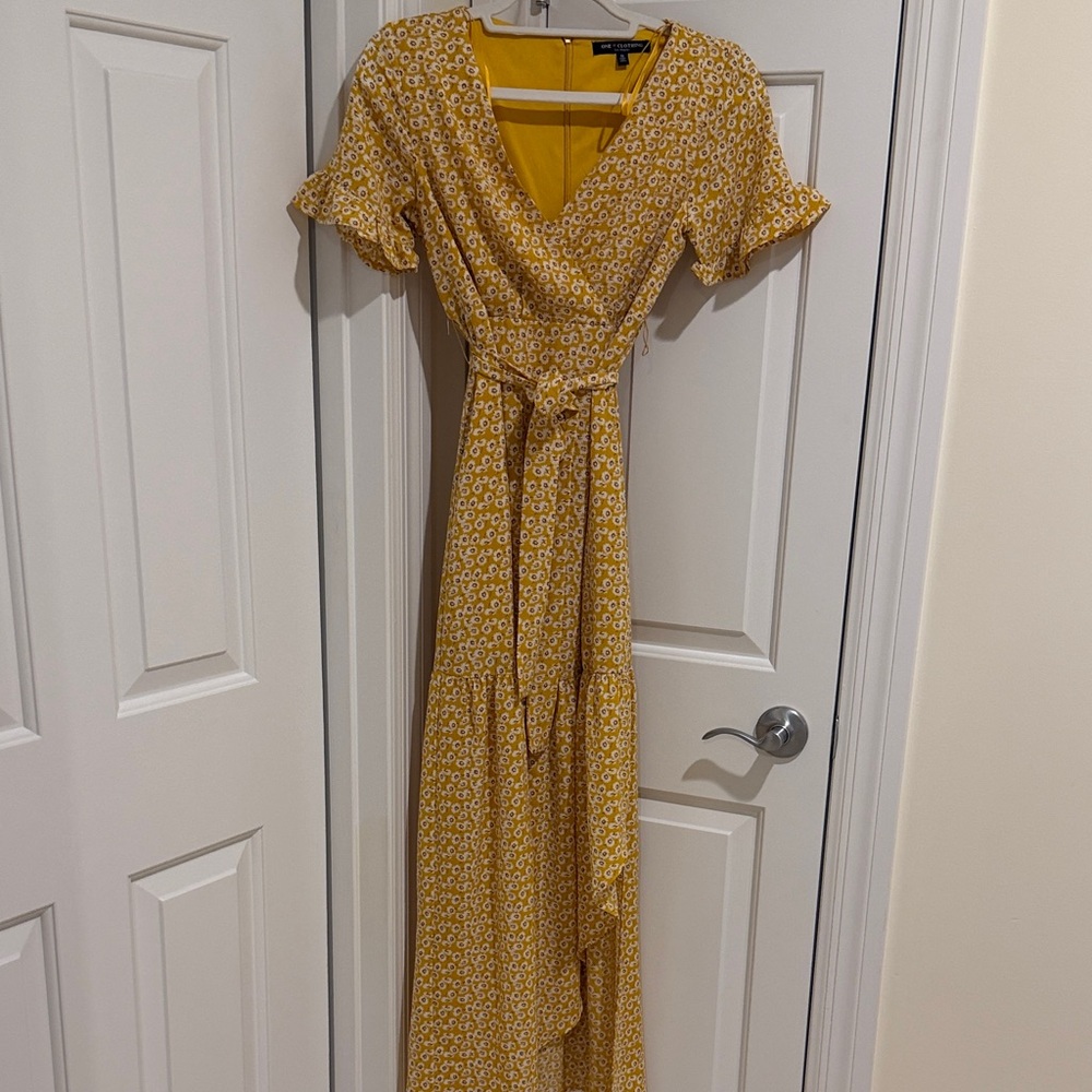 one clothing Yellow Floral Wrap Maxi Dress